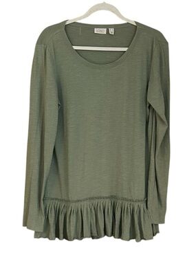 LOGO by Lori Goldstein Olive Green Long-Sleeve Ruffle-Hem Tee